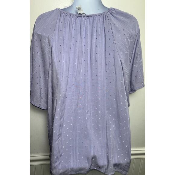 NINE WEST Womens L Tunic Top Swiss Dot S/S Keyhole V Neck Purple Chiffon New - Picture 3 of 8